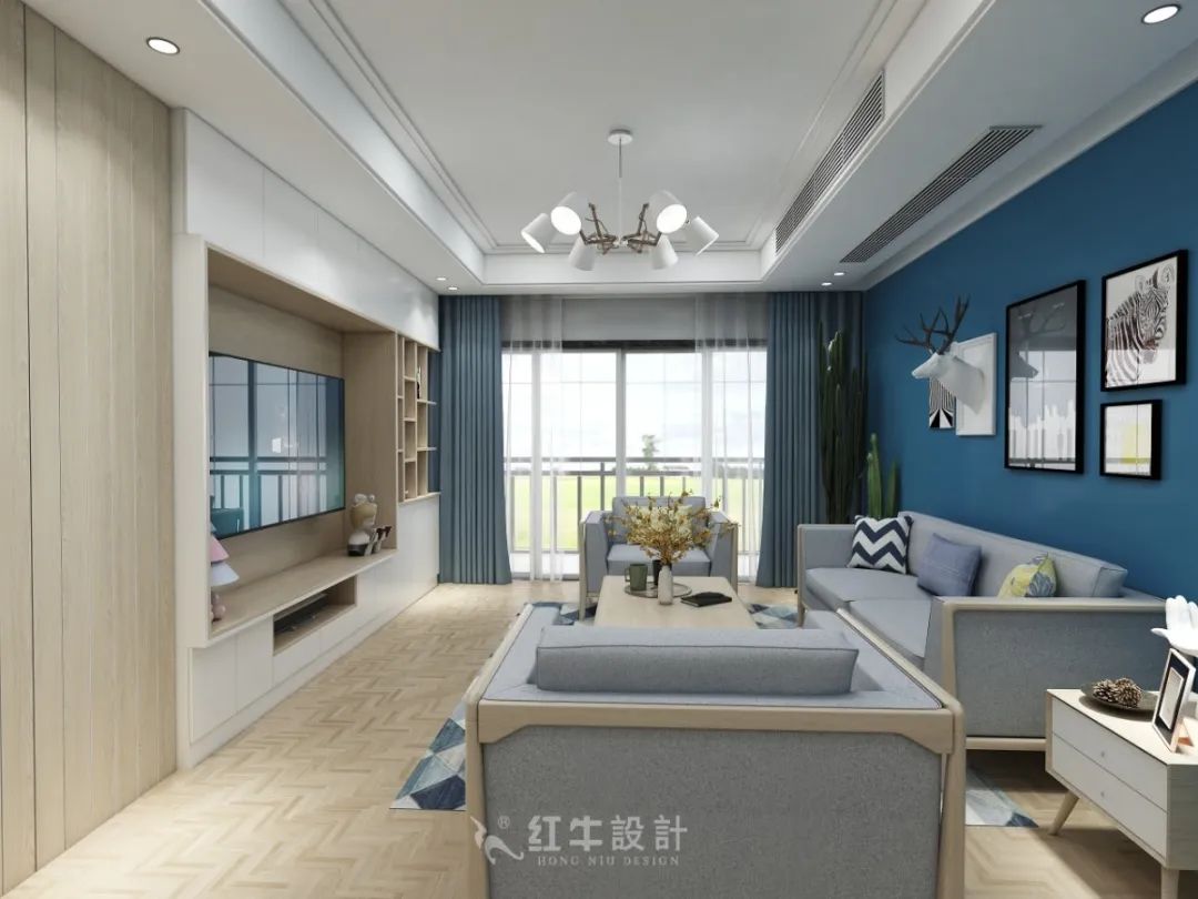 余玮_红牛设计--中垠紫金官邸140㎡（G户型）北欧风格06效果图欣赏_客厅